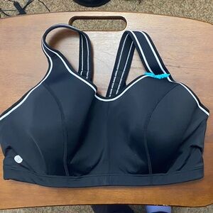 Livi Black Sports Bra with White Trim, Size 42D